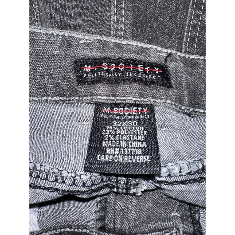 M. Society Jean's Men's Size 32x30 Skinny Jeans Gray Politically‎ Incorrect